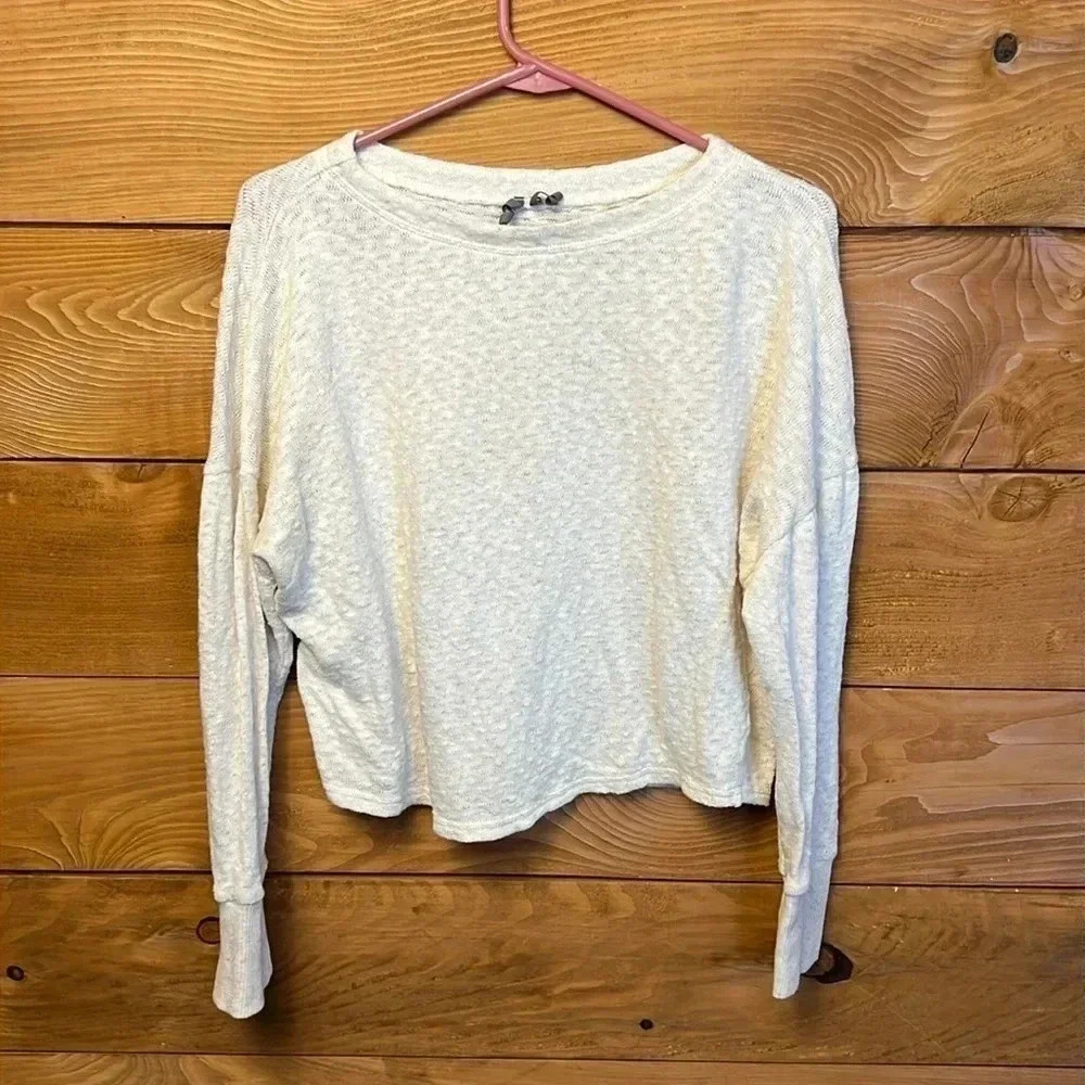 ANTHROPOLOGIE Women’s medium sweater lightweight cream crew neck knit Cotton